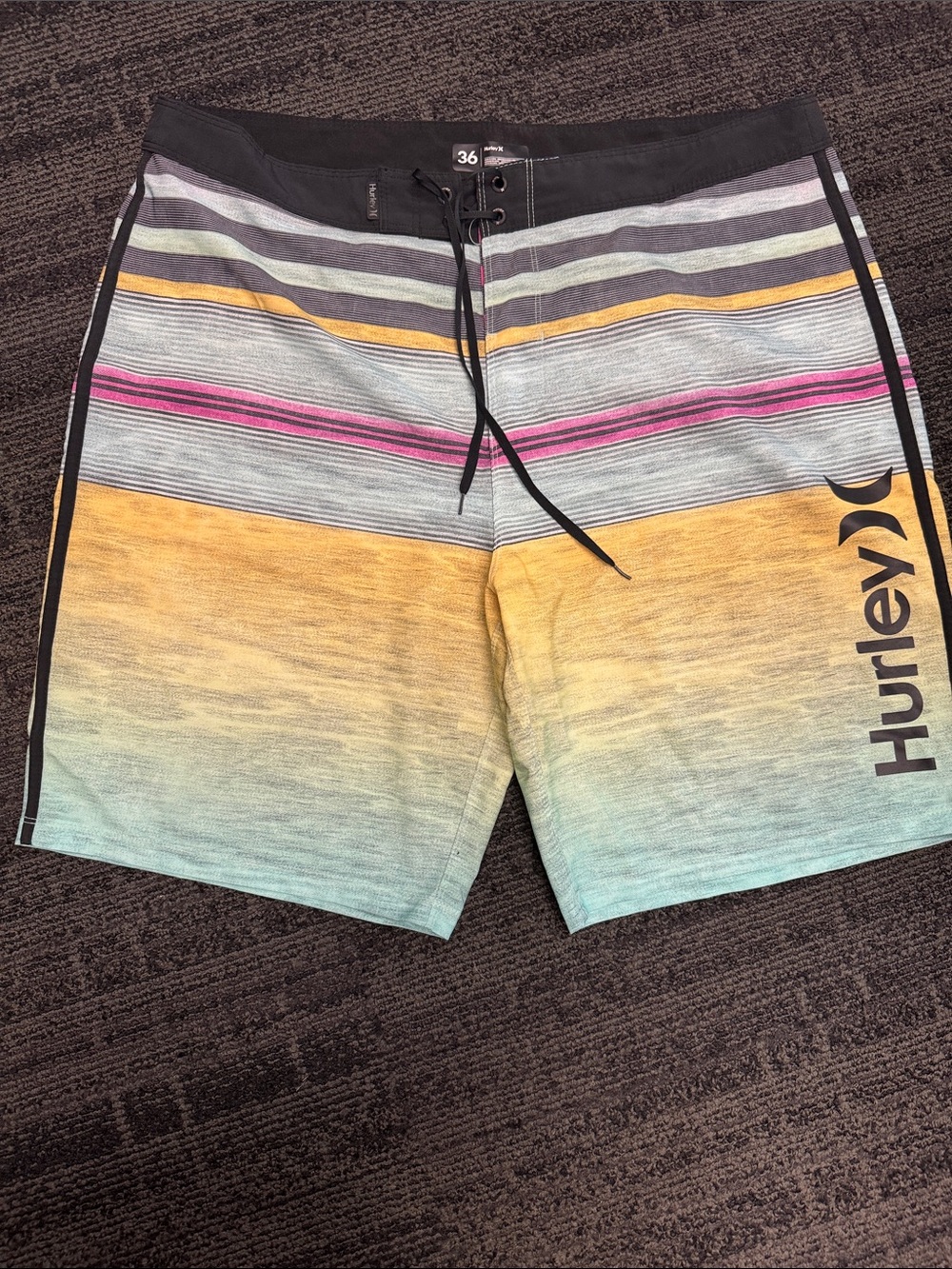 Hurley Men’s Gradient Stripe Boardshorts - Yellow, Teal & Pink